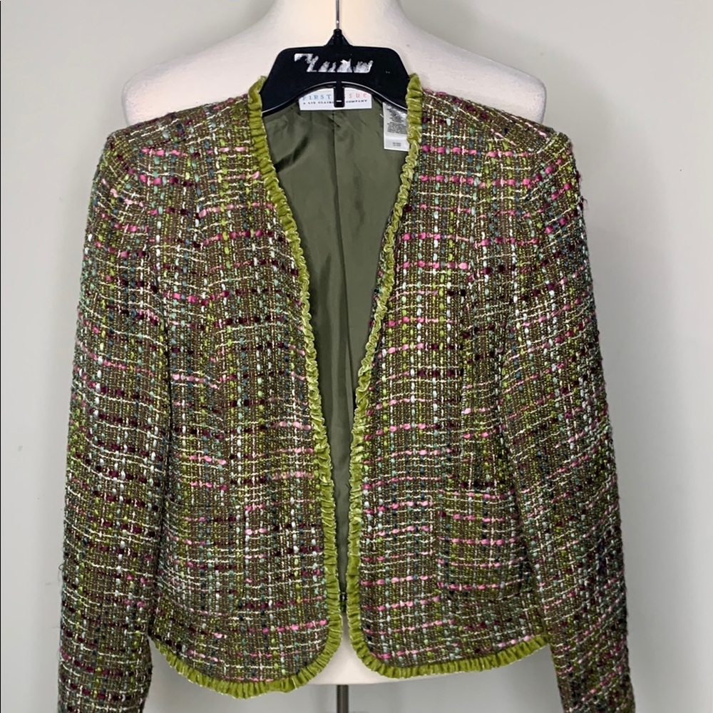 First issue a Liz Claiborne company Chic Tweed Jacket in Green and Pink